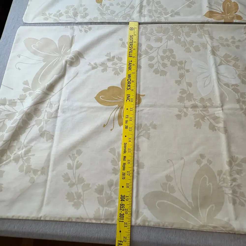 Vintage Springmaid Mariposa Butterfly Tan Beige Pillowcases Set 2